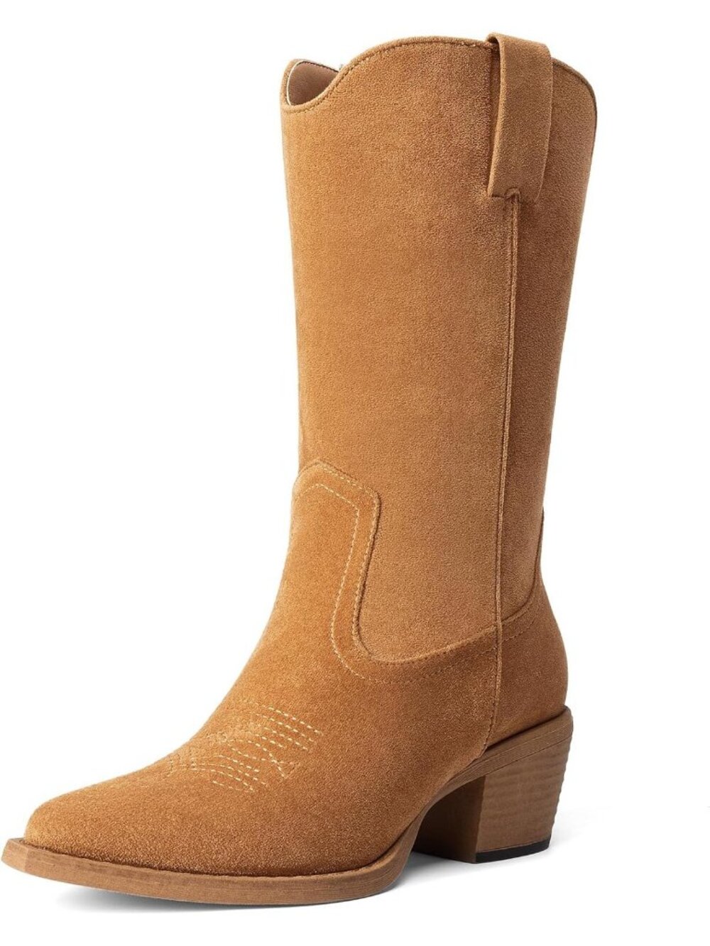 Dream Pairs Women's Tan Brown Western Square Toe Mid Calf Cowboy Cowgirl Boots
